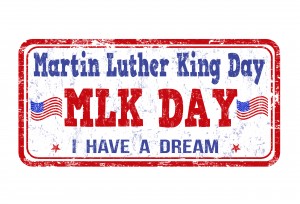 Martin Luther King Day grunge rubber stamp on white, vector illustration